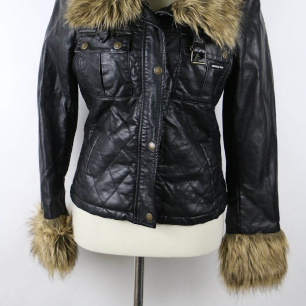 Member's Only Black Faux Leather with Faux Fur - Picture 3 of 6